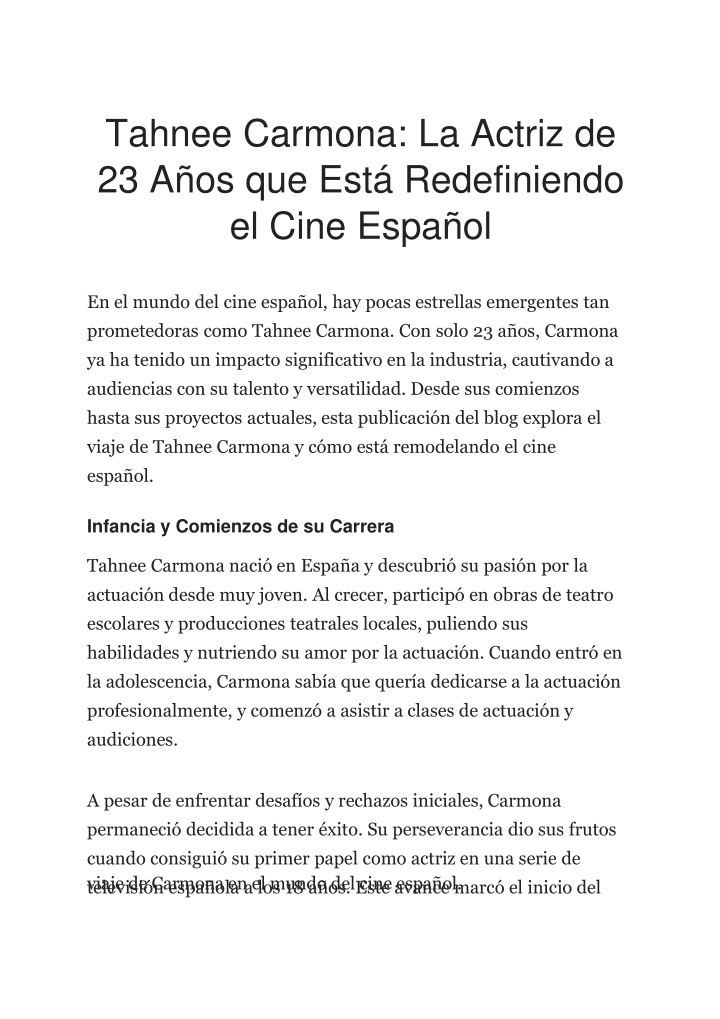 Tahnee Carmona: La Actriz de 23 Años que Está Redefiniendo el Cine Españ