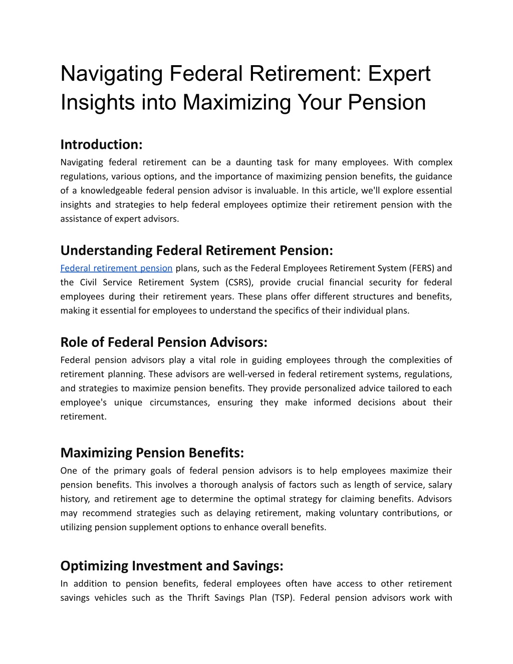 navigating federal retirement expert insights l.w