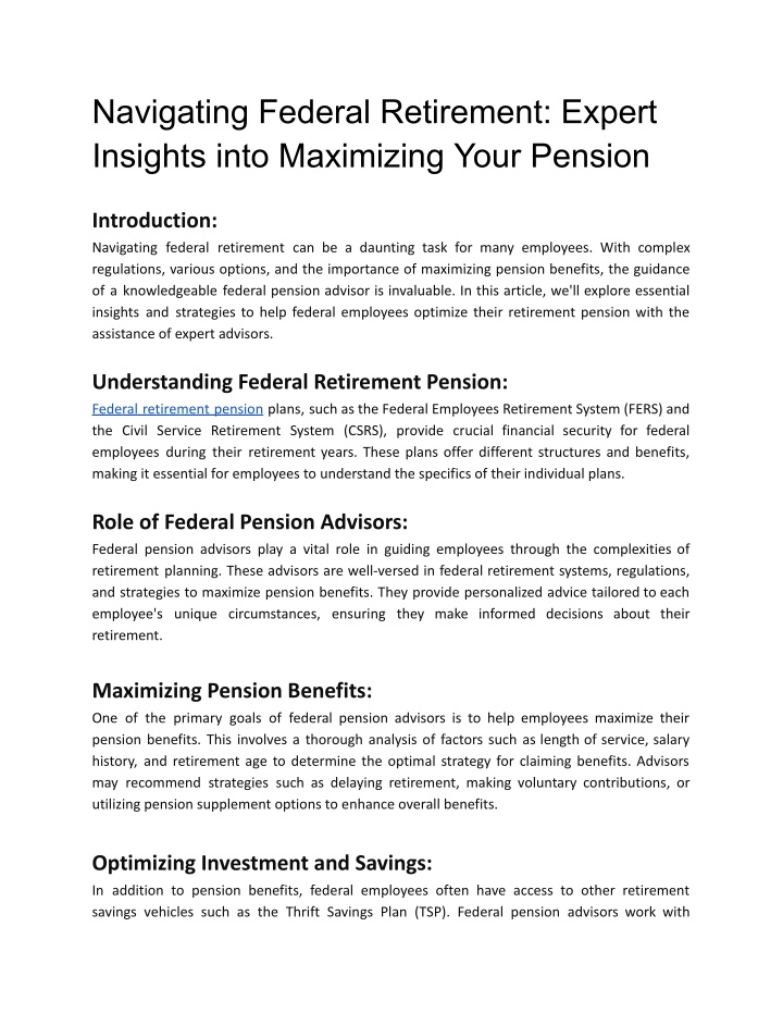 navigating federal retirement expert insights n.w