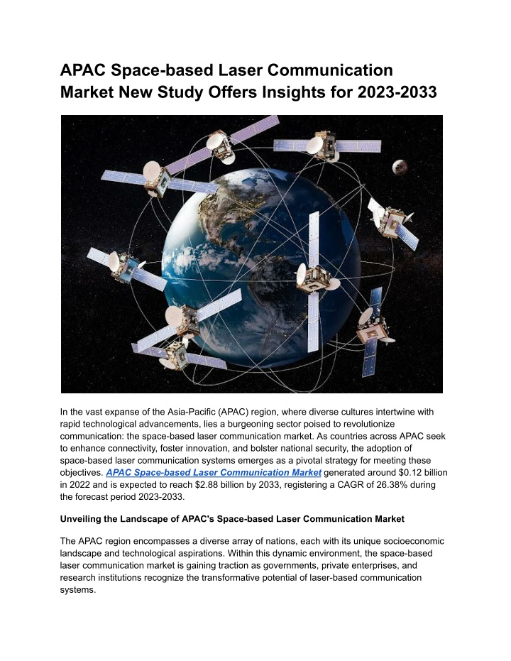 apac space based laser communication market n.w