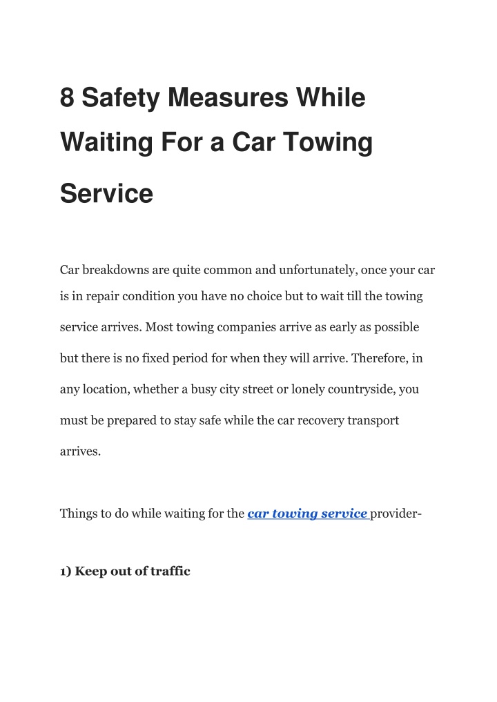 8 Safety Precautions to Take While Waiting for a Car Towing Service