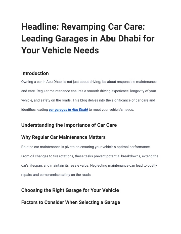 headline revamping car care leading garages n.w