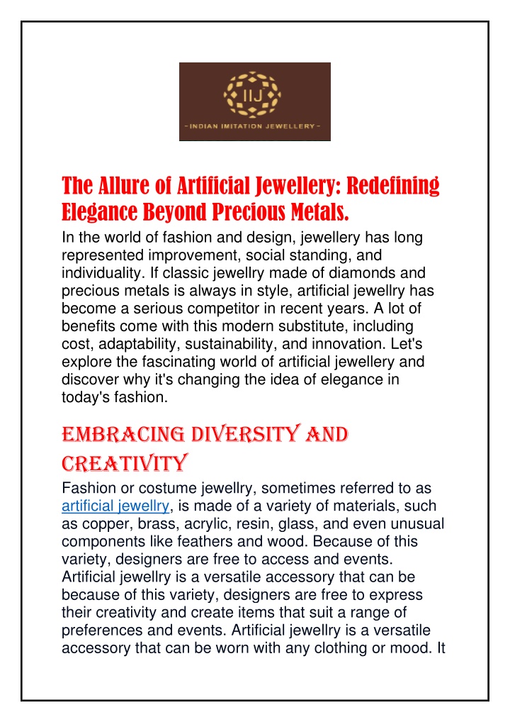the allure of artificial jewellery redefining n.w