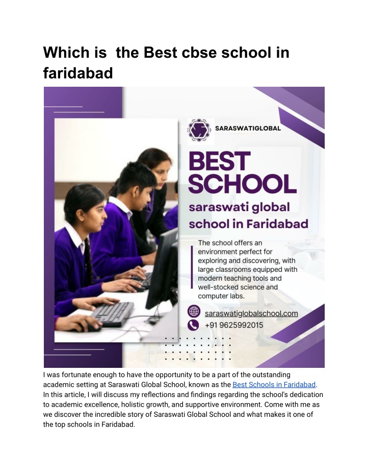 which is the best cbse school in faridabad n.w