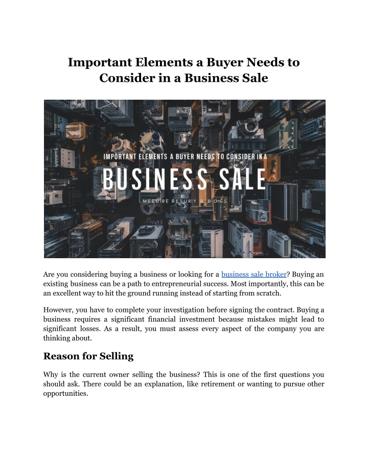 important elements a buyer needs to consider n.w