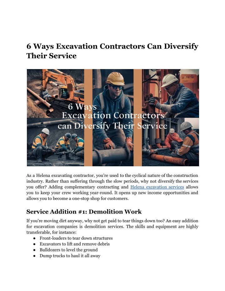 6 ways excavation contractors can diversify their n.w