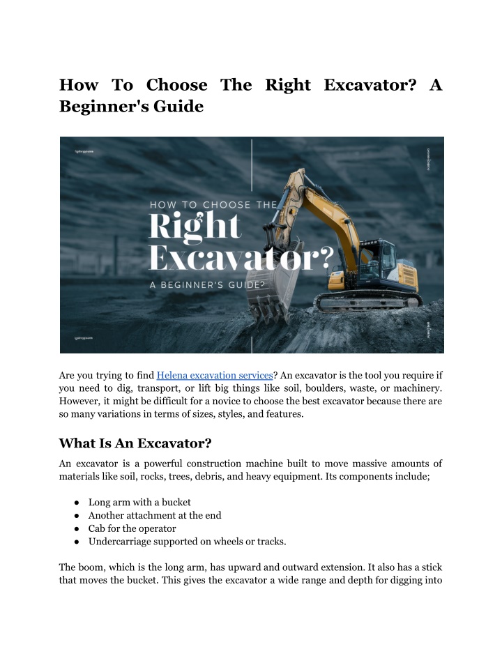 how to choose the right excavator a beginner n.w
