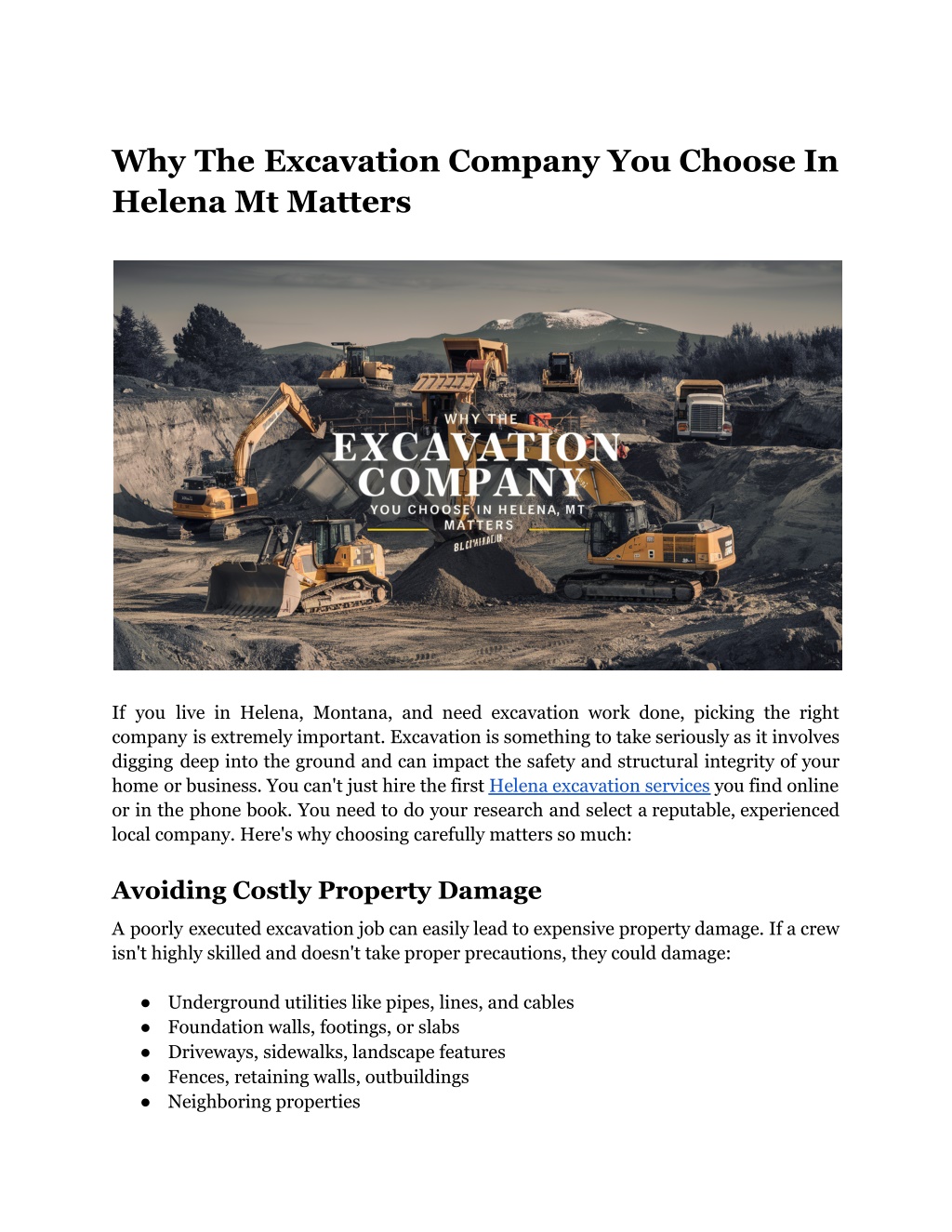 why the excavation company you choose in helena l.w