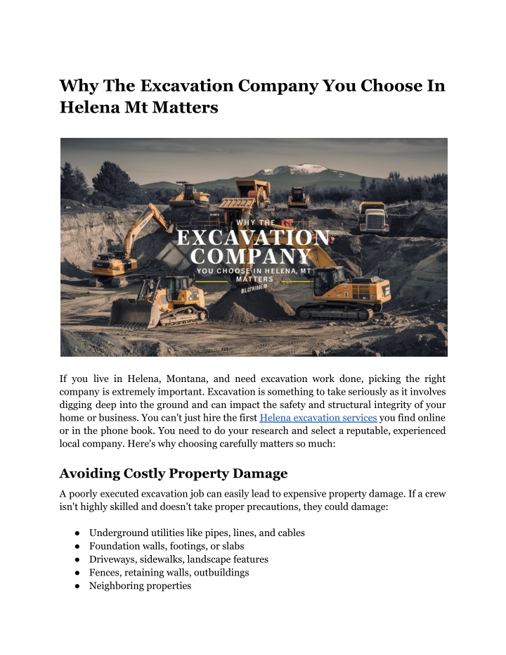 why the excavation company you choose in helena n.w