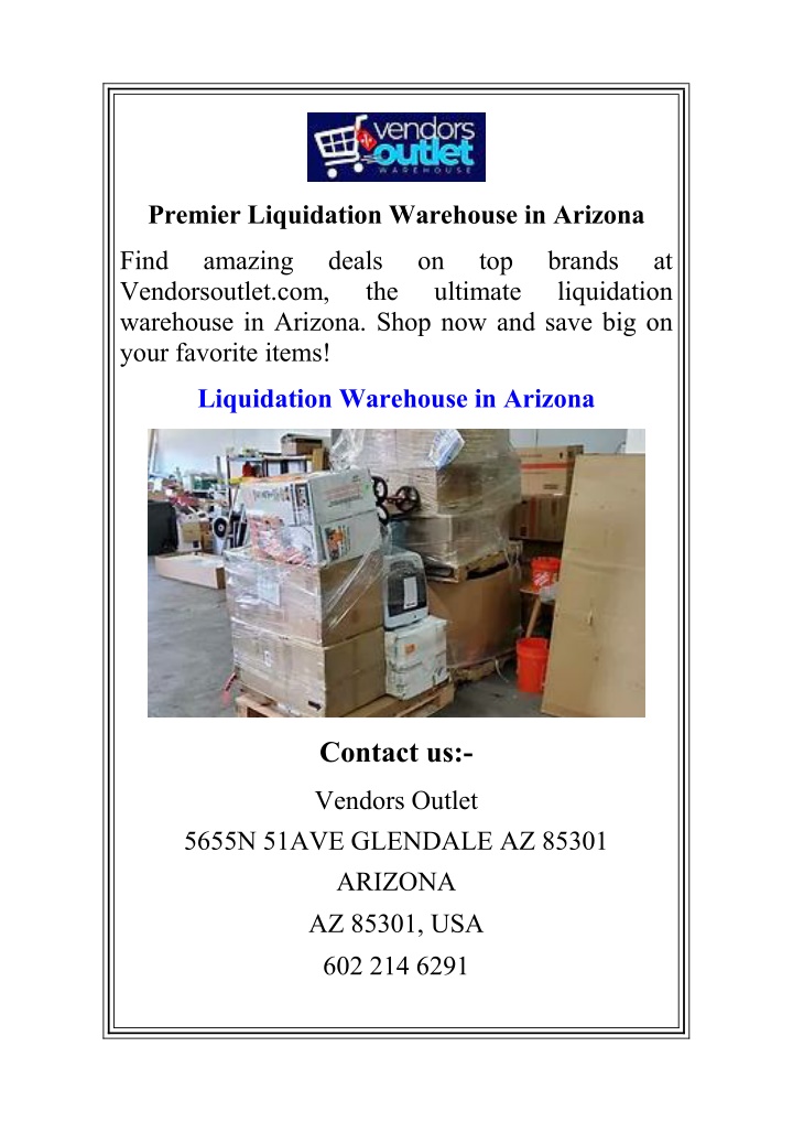premier liquidation warehouse in arizona n.w