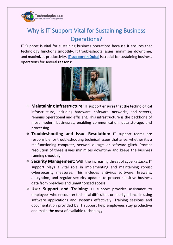 why is it support vital for sustaining business n.w
