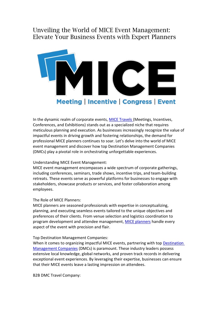 unveiling the world of mice event management n.w