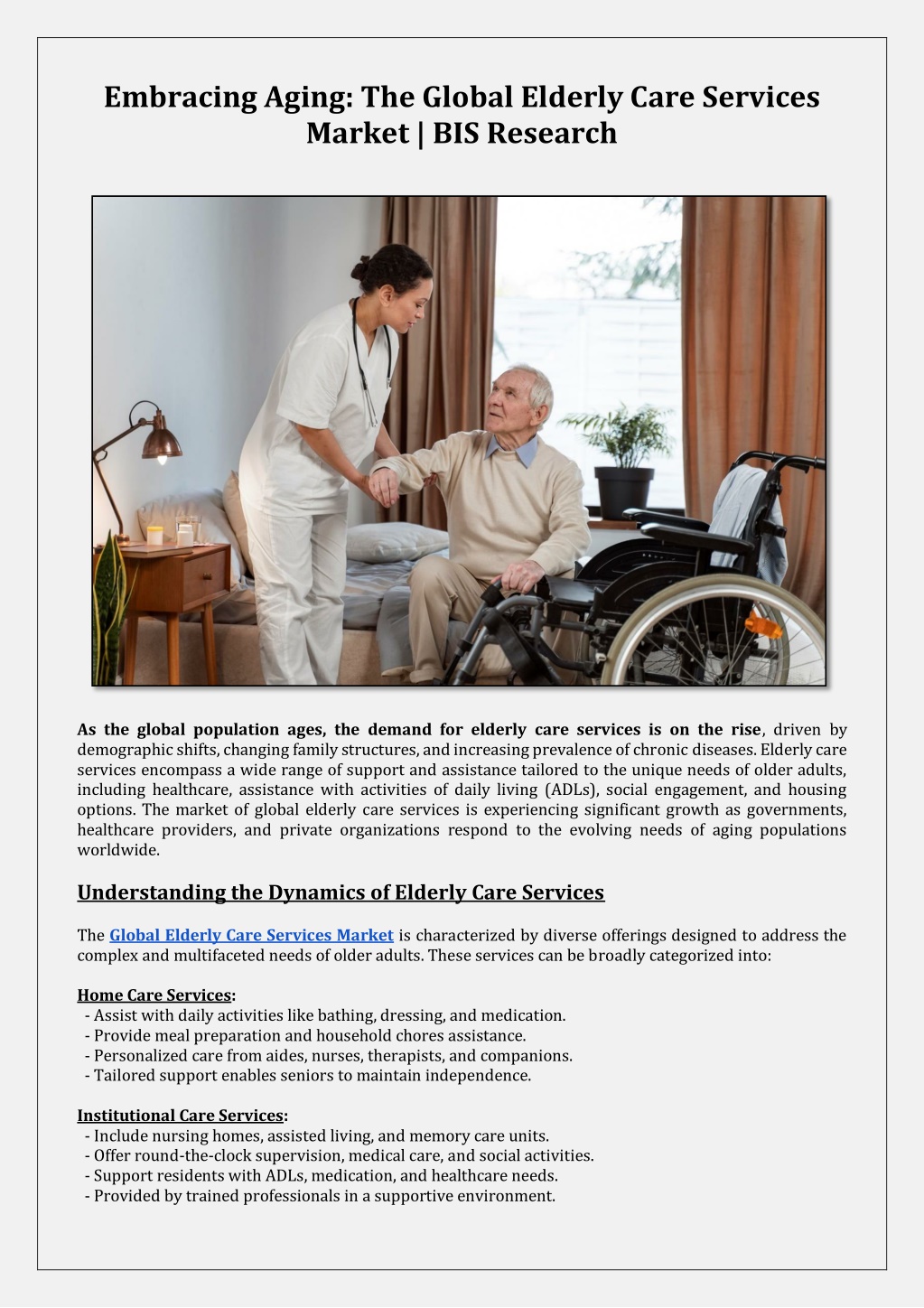 embracing aging the global elderly care services l.w