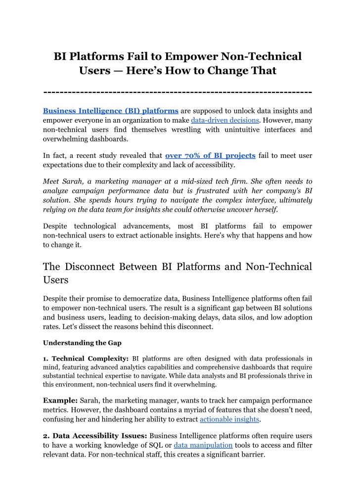 bi platforms fail to empower non technical users n.w