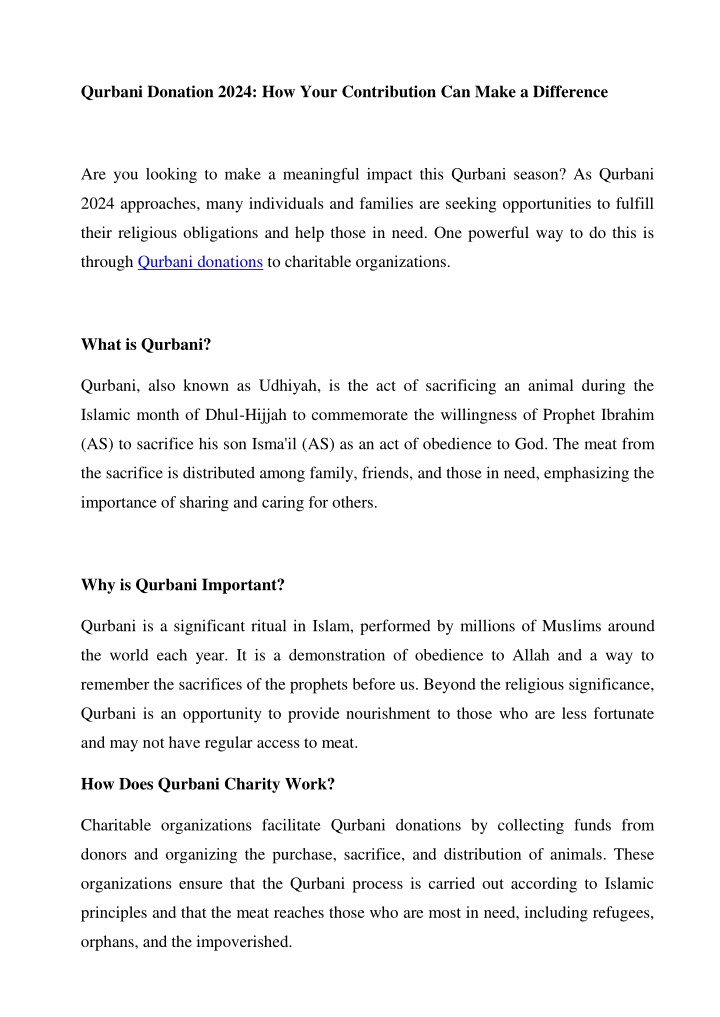 qurbani donation 2024 how your contribution n.w