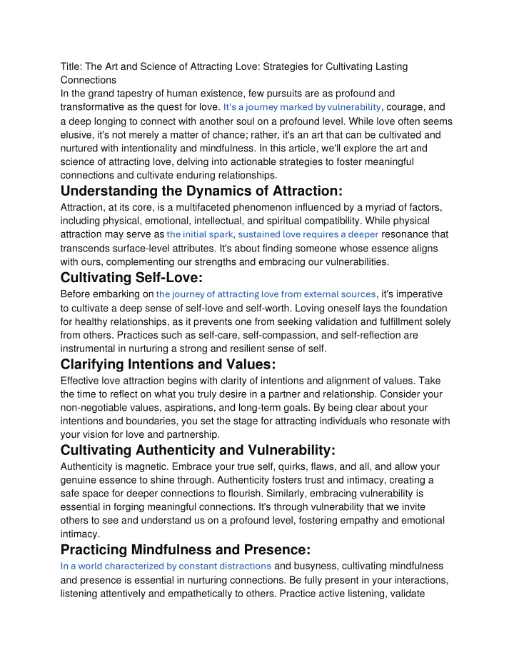 title the art and science of attracting love n.w
