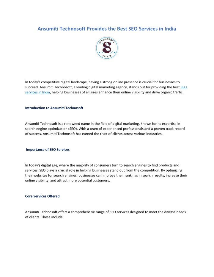 ansumiti technosoft provides the best n.w