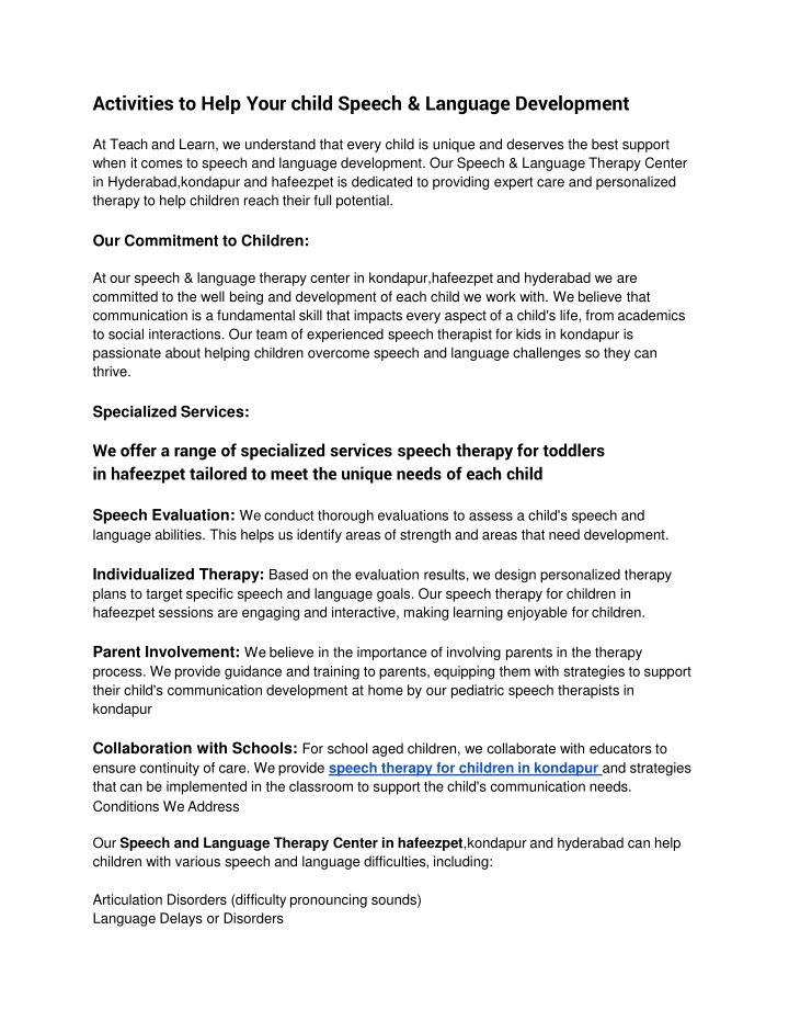 Activities to Help Your child Speech & Language Development