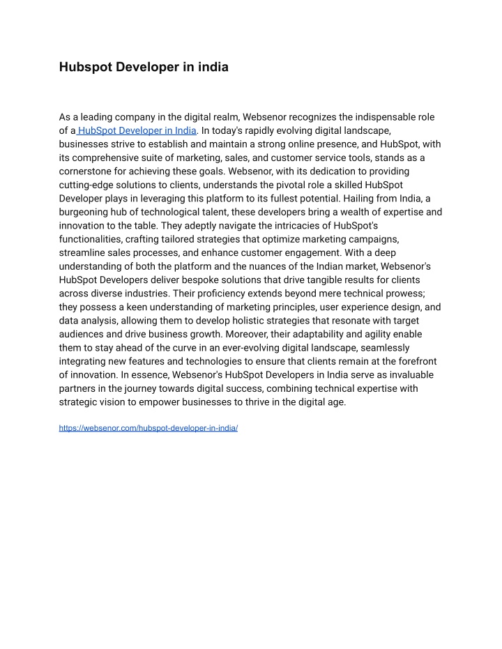 hubspot developer in india n.w
