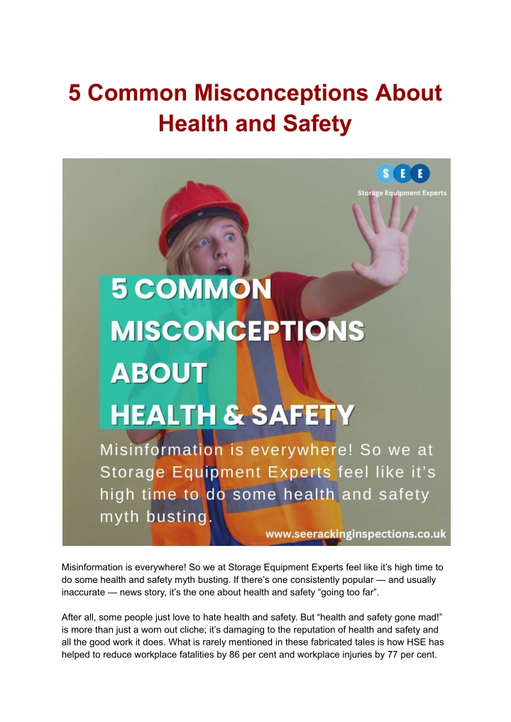 5 common misconceptions about health and safety n.w