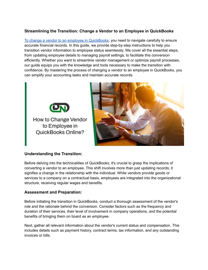 streamlining the transition change a vendor n.w