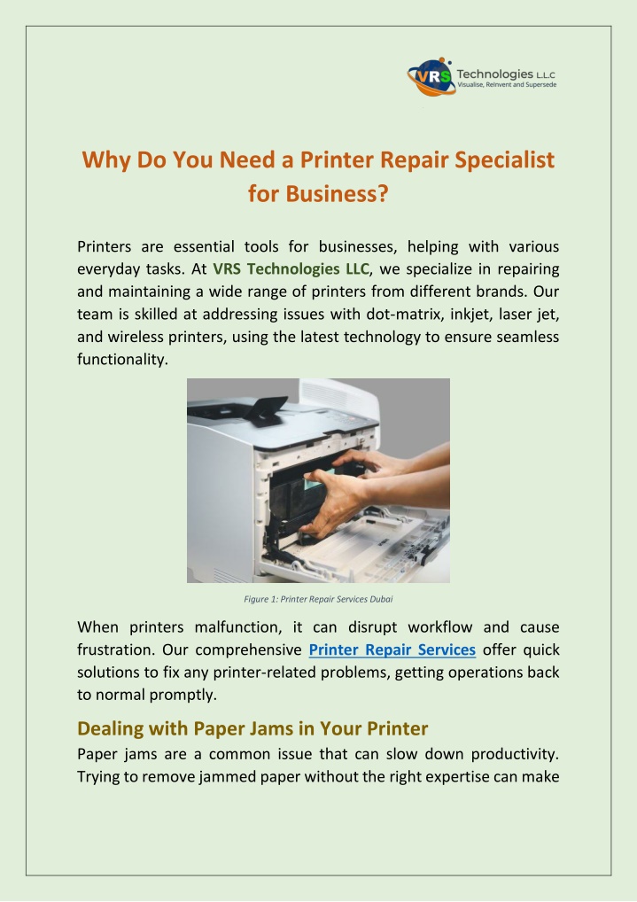 why do you need a printer repair specialist n.w