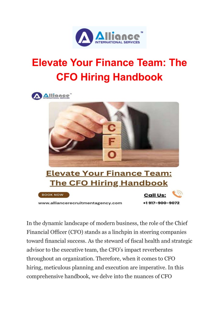 elevate your finance team the cfo hiring handbook n.w