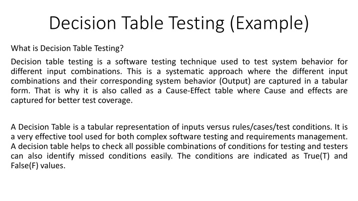 Decision Table Testing in Software Development