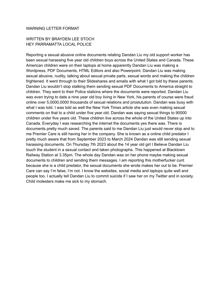 warning letter format n.w