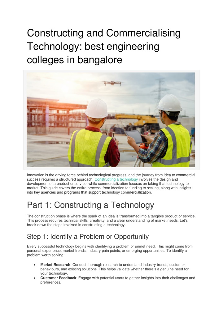 constructing and commercialising technology best n.w