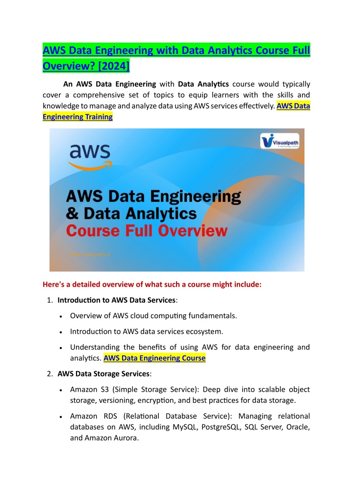 aws data engineering with data analytics course n.w