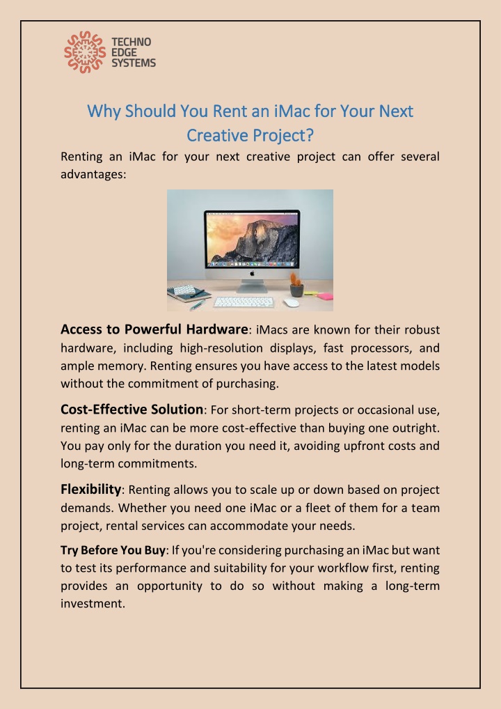 why should you rent an imac for your next n.w