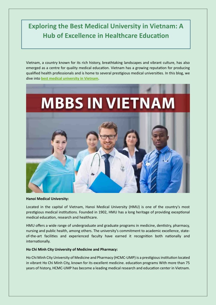 exploring the best medical university in vietnam n.w