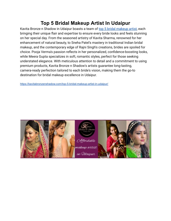 top 5 bridal makeup artist in udaipur kavita n.w