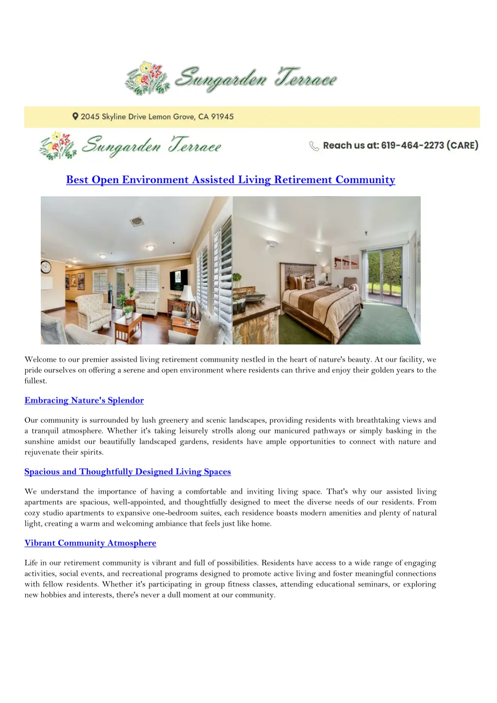 best open environment assisted living retirement n.