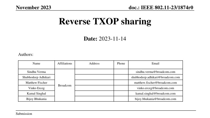 IEEE 802.11-23/1874r0: Reverse TXOP Sharing for Improved Wireless Communication