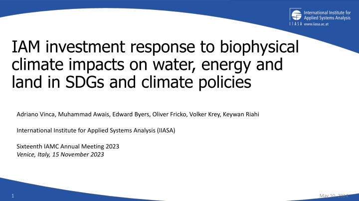 Investment Responses to Biophysical Climate Impacts on Water, Energy, and Land in SDGs and Climate Policies