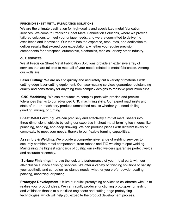 precision sheet metal fabrication solutions n.w