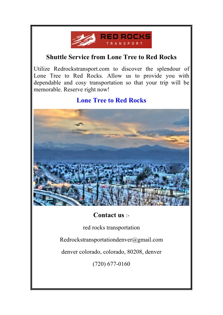 shuttle service from lone tree to red rocks n.w