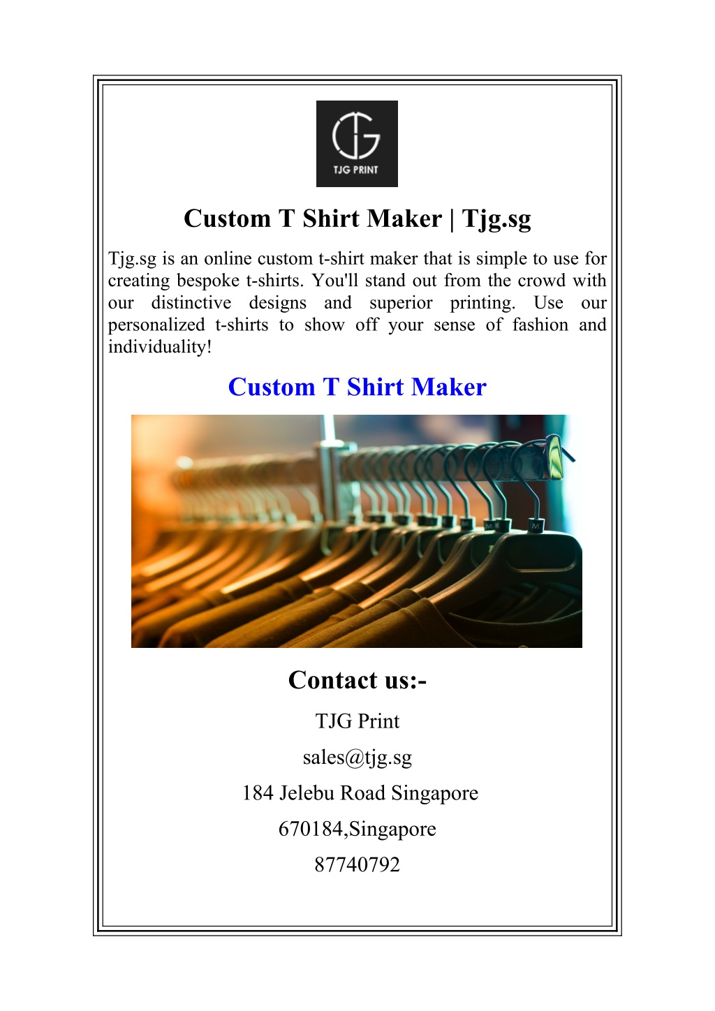 custom t shirt maker tjg sg l.w