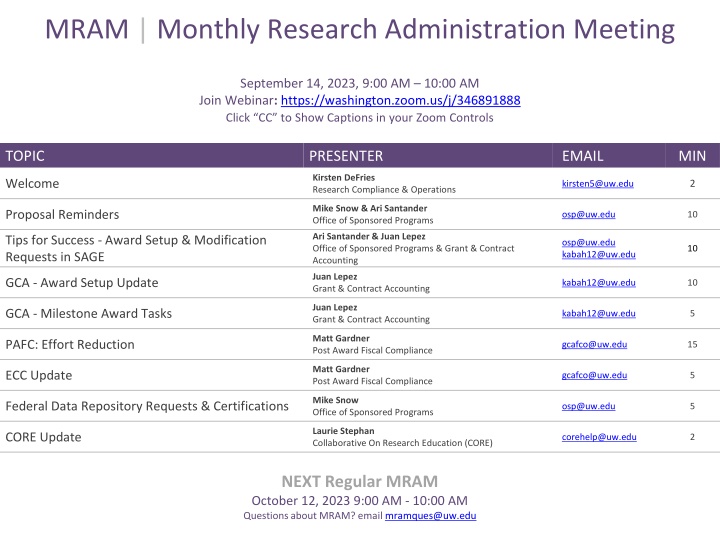 MRAM | Monthly Research Administration Meeting
