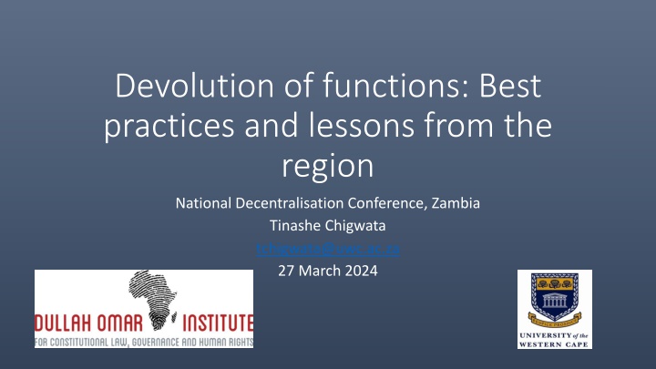 Devolution of Functions: Best Practices in Subnational Governance