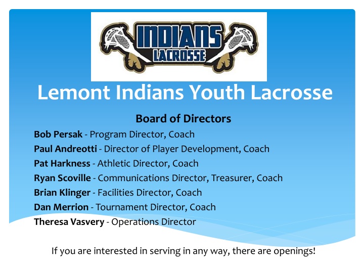 Lemont Indians Youth Lacrosse Club Information