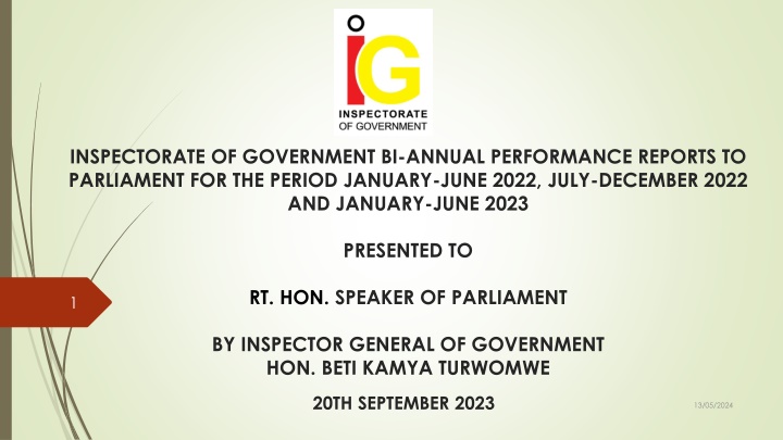 Inspectorate of Government Bi-Annual Performance Reports and Anti-Corruption Function Summary