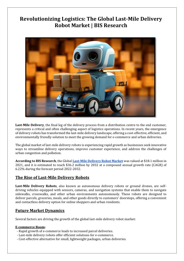 revolutionizing logistics the global last mile n.w