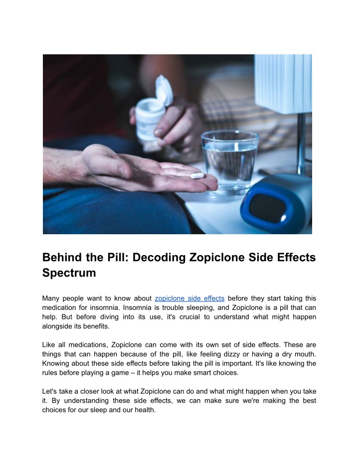 behind the pill decoding zopiclone side effects n.w