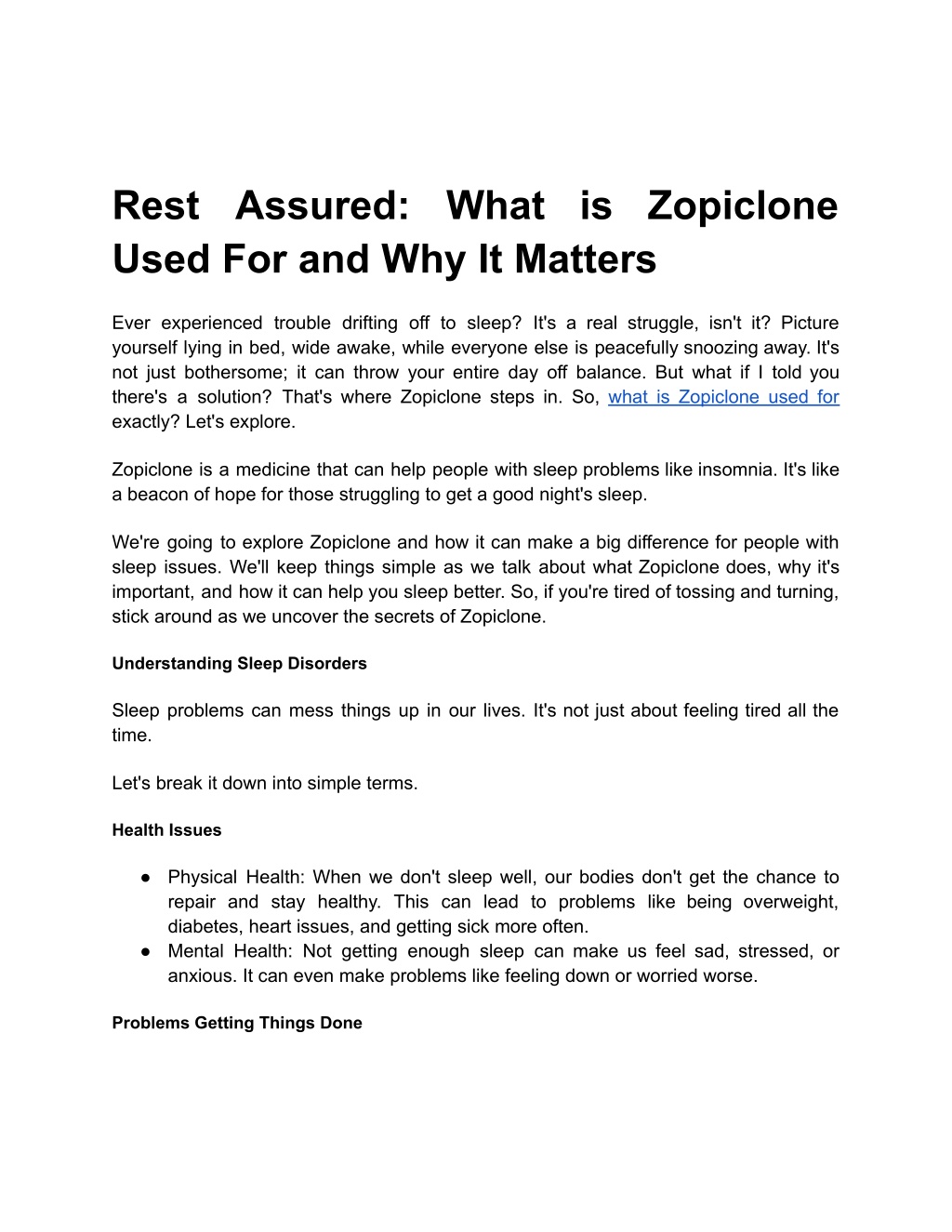 rest assured what is zopiclone used l.w