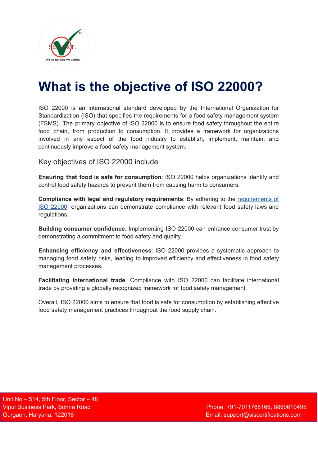 what is the objective of iso 22000 l.w