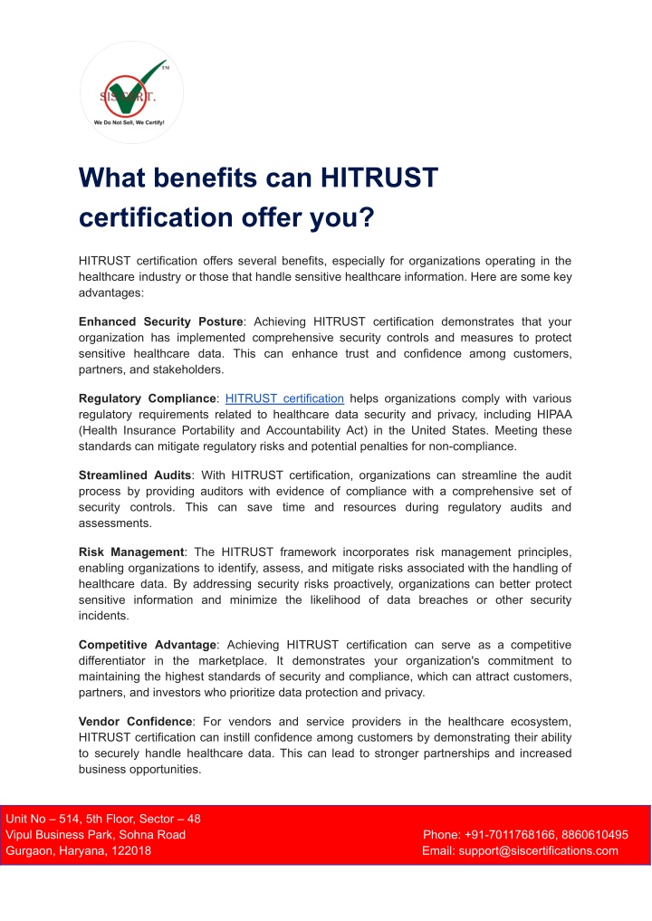 what benefits can hitrust certification offer you n.w