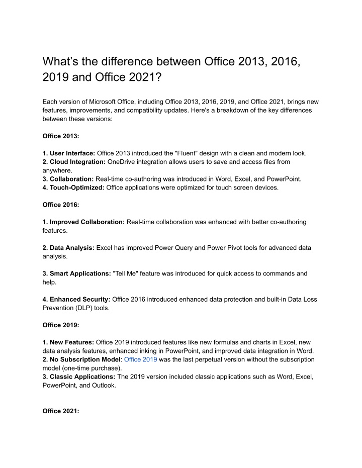 what s the difference between office 2013 2016 n.w